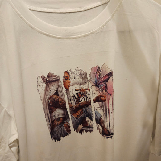 Elegantes Damen T-Shirt mit exklusivem Sublimationsdruck – Weiß, Größe M