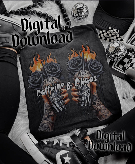 Caffeine & Chaos – Sublimations-T-Shirt (Größe M)