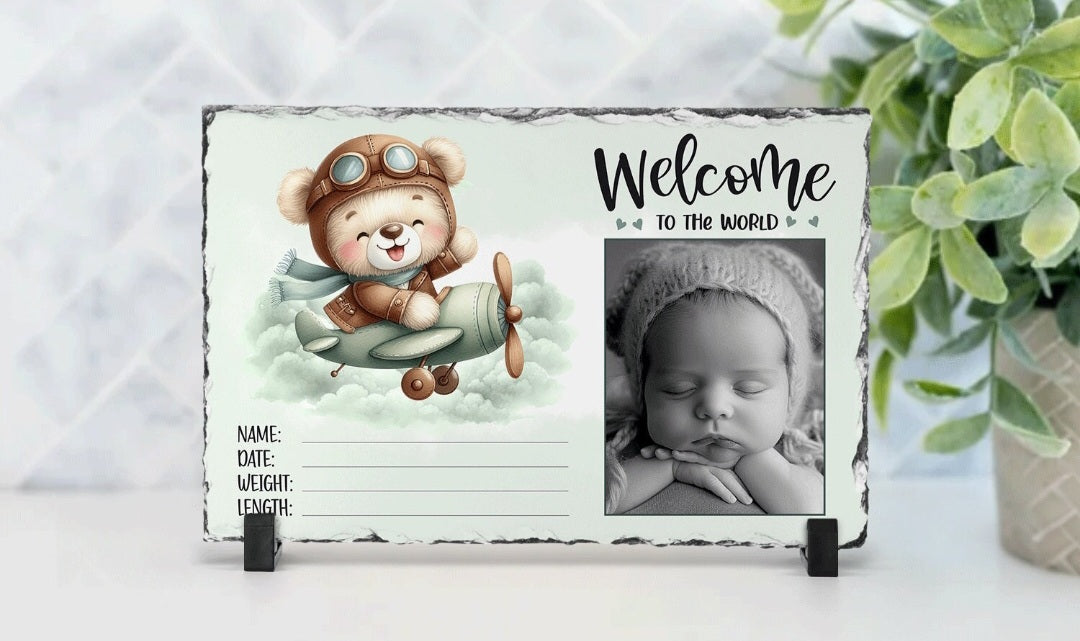 👶 Personalisierte Geburtstafel aus Schiefer – mit Foto & Geburtsdaten