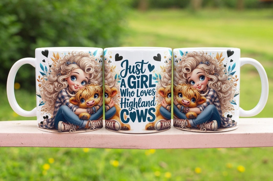 Tasse „Just a Girl Who Loves Highland Cows“ – 15 oz | Geschenk für Kuhliebhaberinnen