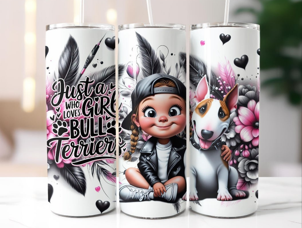 Just a Girl Who Loves Bull Terriers – Tumbler & Tasse | Süßes Cartoon-Design für Hundefans