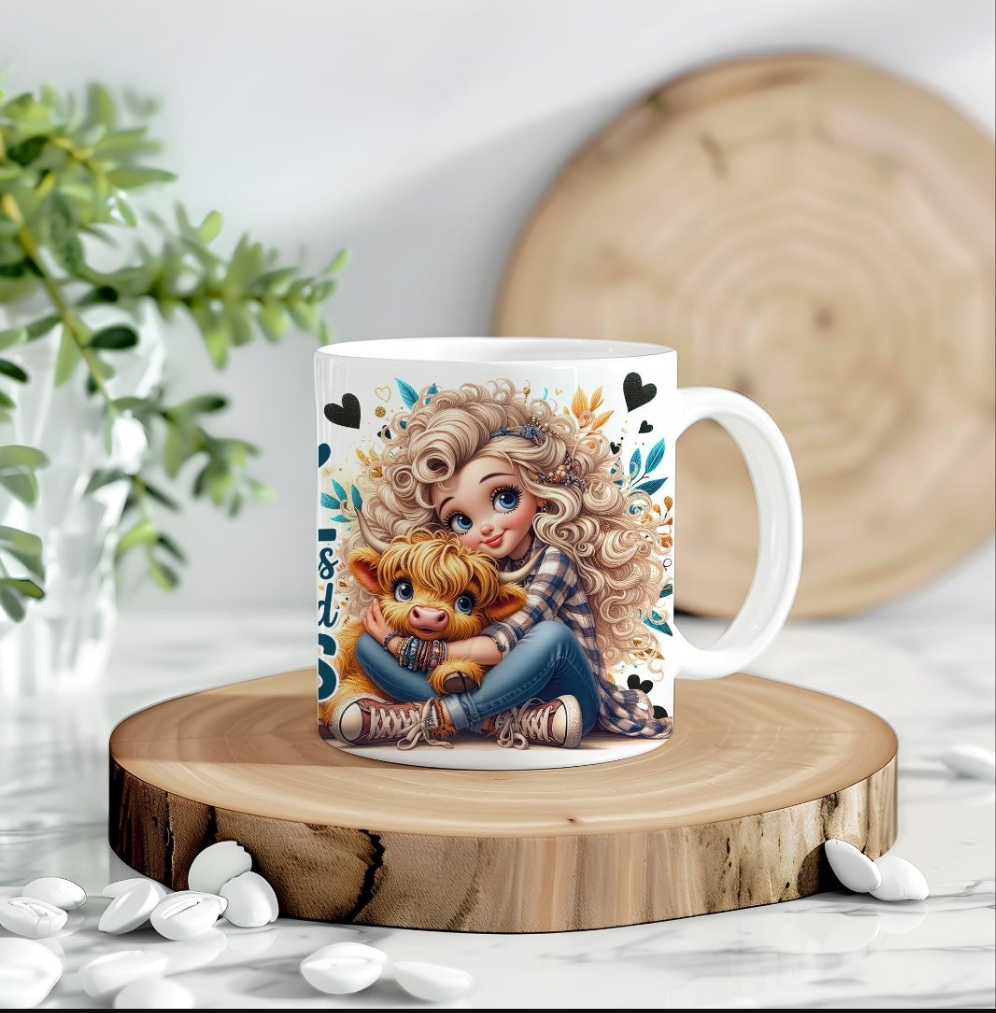 Tasse „Just a Girl Who Loves Highland Cows“ – 15 oz | Geschenk für Kuhliebhaberinnen