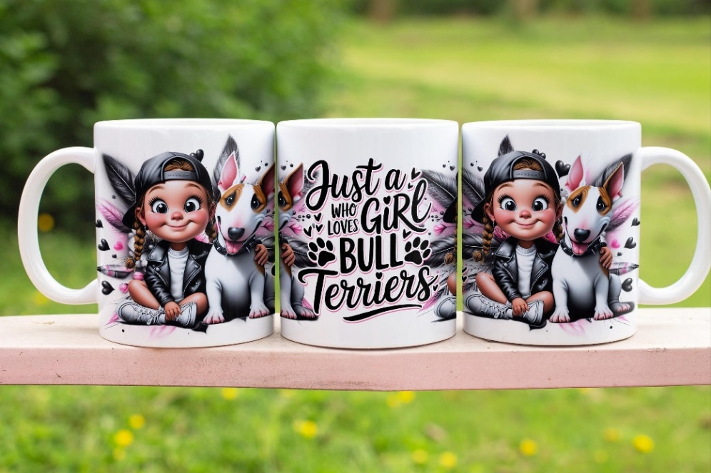 Just a Girl Who Loves Bull Terriers – Tumbler & Tasse | Süßes Cartoon-Design für Hundefans
