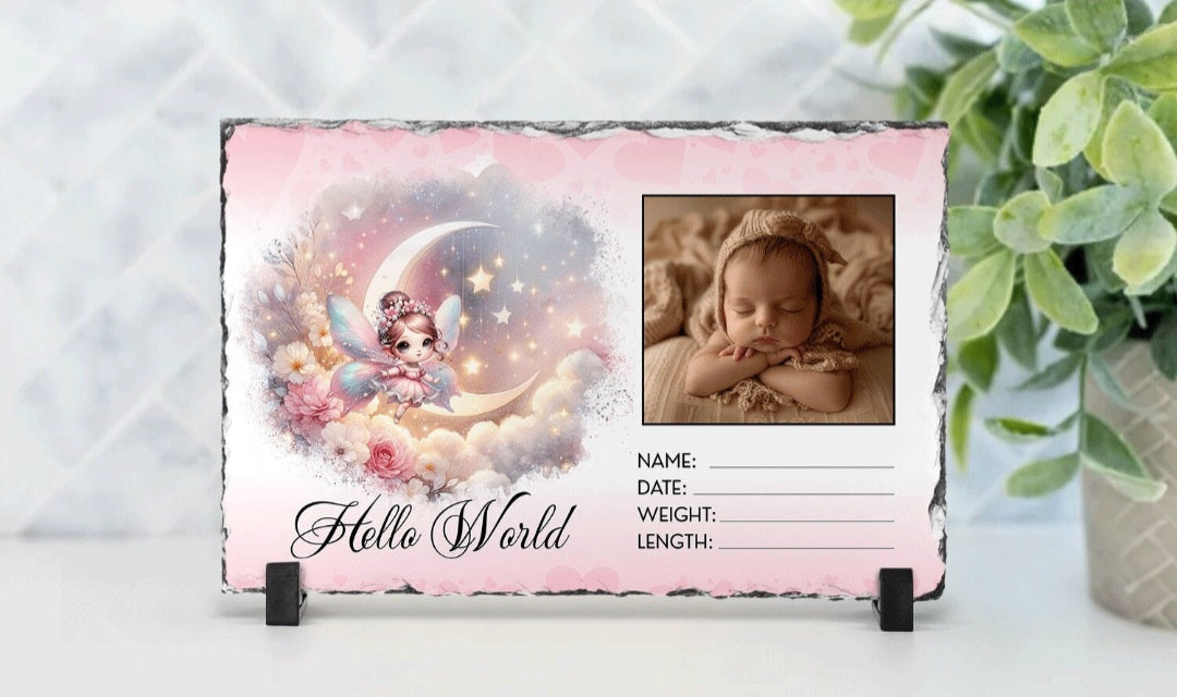 👶 Personalisierte Geburtstafel aus Schiefer – mit Foto & Geburtsdaten