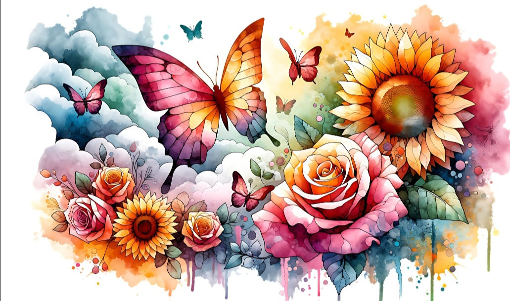 🌻 Garden Dreams – Seifenspender mit Aquarell-Schmetterlingen & Blumen | Farbintensiver