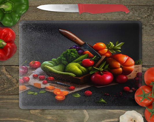 🥕🍅 „Frische Vielfalt – Schneidebrett mit farbenfrohem Gemüsekorb