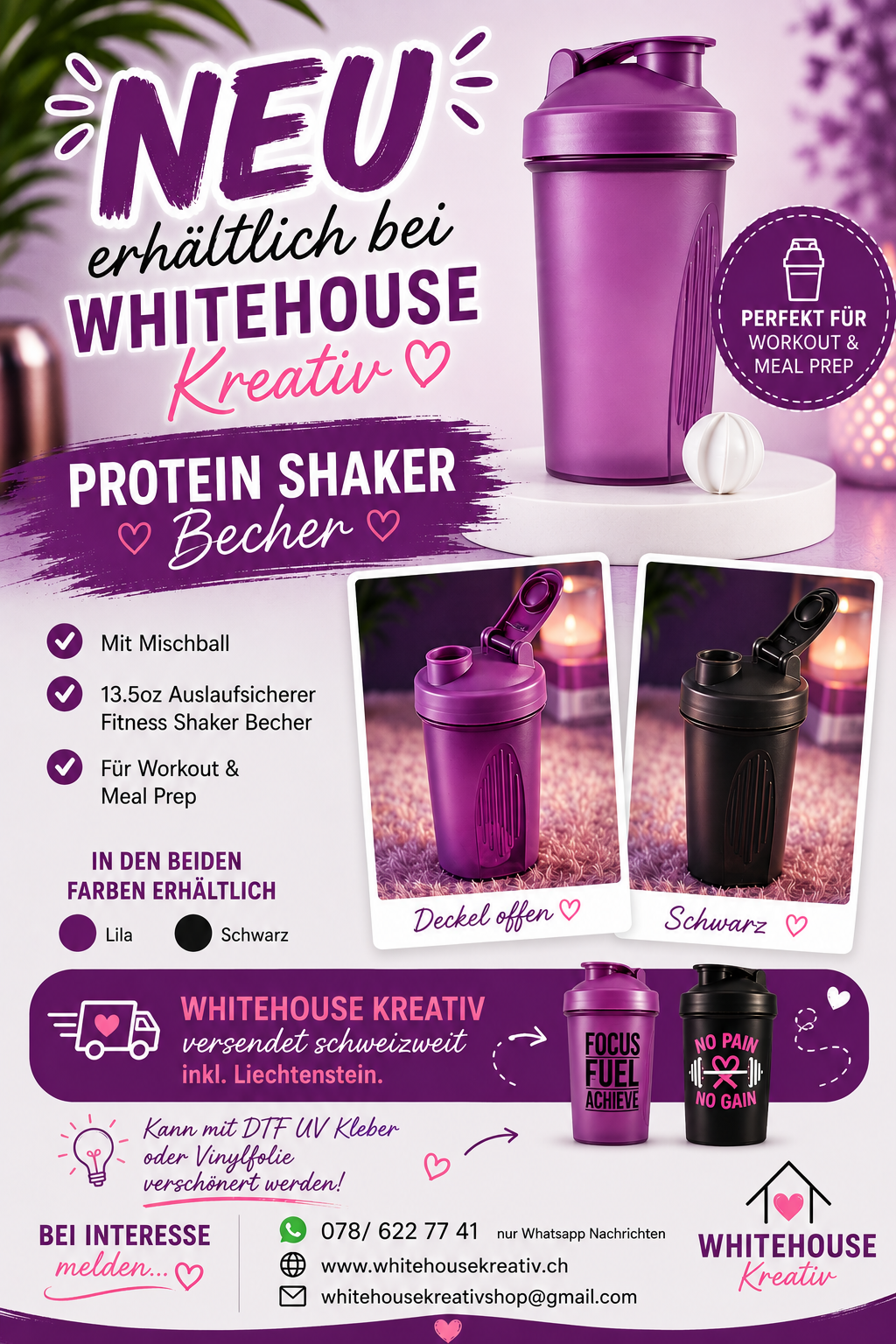 Protein Shaker Becher mit Mischball – 400 ml