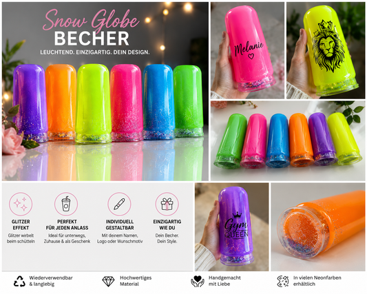 Neon Snow Globe Becher – Personalisierbar mit deinem Wunschdesign ✨