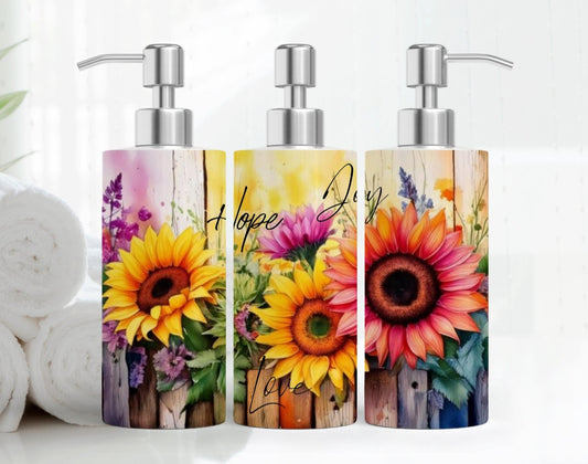 🌻 Hope • Joy • Love – Seifenspender mit Sonnenblumen & Schriftzug | Warmer  fürs Herz