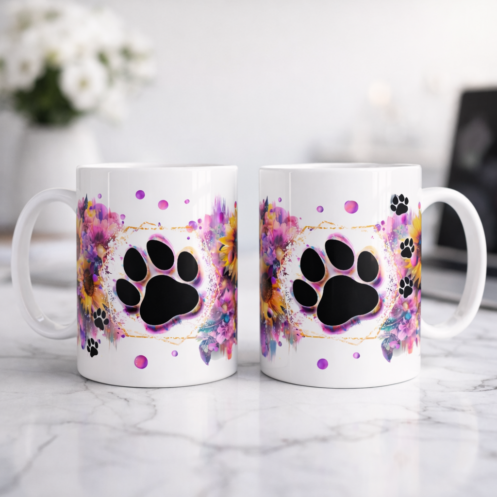 🐾 Tasse „Blütenpfote“ – Für echte Tierliebhaber