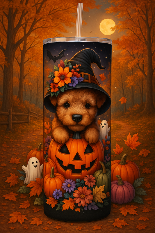 Zauberhafter Halloween-Becher Perfektes Herbstgeschenk mit Highland-Kalb & Kürbis