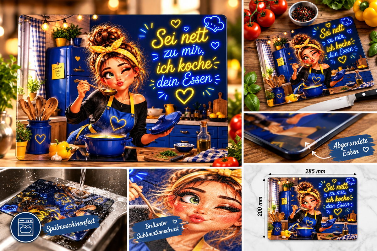 💙 Glasschneidebrett – Sei nett zu mir, ich koche dein Essen! 👩‍🍳