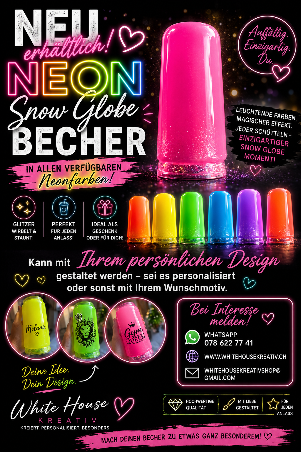 Neon Snow Globe Becher – Personalisierbar mit deinem Wunschdesign ✨