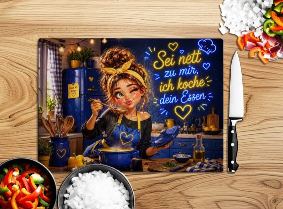 💙 Glasschneidebrett – Sei nett zu mir, ich koche dein Essen! 👩‍🍳